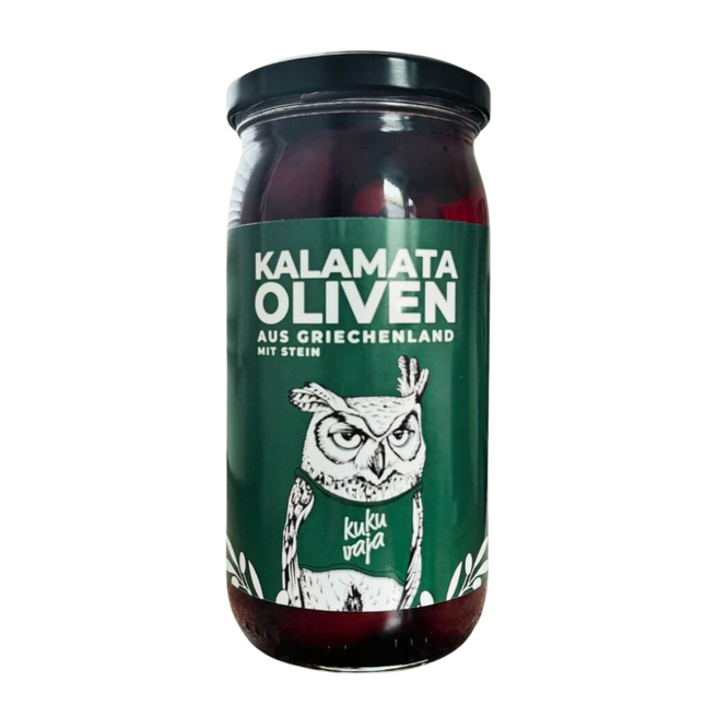 Kukuvaja Kalamata Oliven mit Stein, Abtropfgewicht 215g